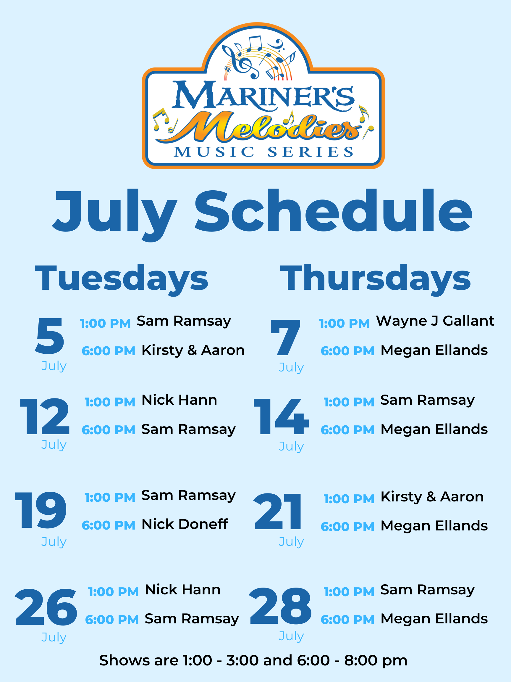 Music Series July Schedule