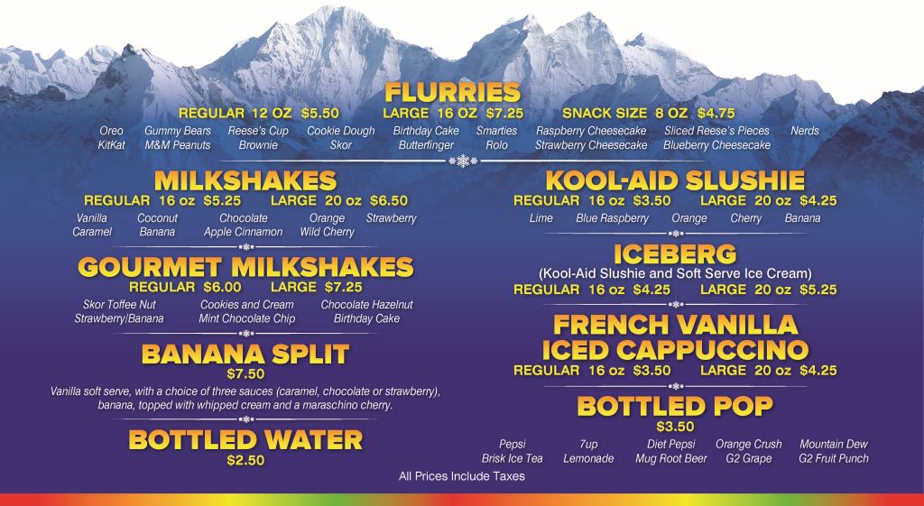 Chillz Dairy Bar Menu
